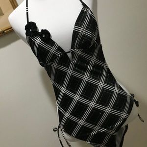 Goth Y2K Candie's Black, Silver & White Plaid Monokini
